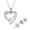 Sterling Silver Pink Cubic Zirconia Heart Pendant and Earring Set