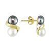 Miadora 5.5-6 mm Freshwater Black and White Pearl Earrings in 10 K Yellow Gold