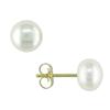 Miadora 6-6.5 mm Freshwater White Button Pearl Earrings in 10 K Yellow Gold