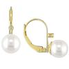 Miadora 7-7.5 mm Freshwater Cultured White Pearl and 0.02 ct Diamond Earrings in 14 K Yellow Gold
