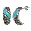 Sterling Silver Marcasite and Synthetic Turquoise Half Hoop Earring