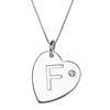 Sterling Silver Initial "F" Heart Pendant with Rhinestone Accent