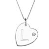 Sterling Silver Initial "L" Heart Pendant with Rhinestone Accent