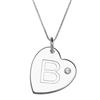 Sterling Silver Initial "B" Heart Pendant with Rhinestone Accent