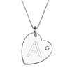 Sterling Silver Initial "A" Heart Pendant with Rhinestone Accent