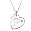 Sterling Silver Initial "P" Heart Pendant with Rhinestone Accent