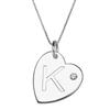 Sterling Silver Initial "K" Heart Pendant with Rhinestone Accent