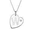 Sterling Silver Initial "W" Heart Pendant with Rhinestone Accent