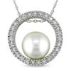Miadora 9.5-10 mm Freshwater White Pearl and 1/5 ct Diamond Circle Pendant in 10 K White Gold wit...