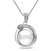 Miadora 9-9.5 mm Freshwater White Pearl and 0.04 ct Diamond Pendant in Silver with 18" Silver Cable...