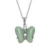 Sterling Silver Genuine Green Jade Butterfly Pendant with Cubic Zirconia Accent