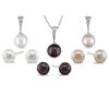 Miadora 7-8 mm Freshwater White, Pink and Brown Button Pearl Earring and Pendant - Set of 3
