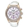 Pulsar® Ladies White Leather Strap Crystal Mop Sub dial Rose Gold Chrono Watch