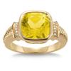 Cushion Cut Lemon Quartz & Diamond Ring 14-kt Yellow Gold