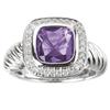 Cushion Cut Amethyst & Diamond Ring 14-kt White Gold