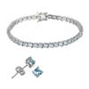 Sterling Silver Genuine Gemstone Bracelet and Stud Earring Set - blue topaz