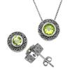 Sterling Silver Marcasite and Genuine Gemstone Pendant and Earring Set