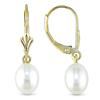 Miadora 6-7 mm Freshwater Rice Pearl Fleur-de-Lys Earrings in 10 K Yellow Gold