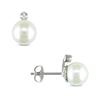 Miadora 8-8.5 mm Freshwater Cultured White Round Pearl and 0.06 ct Diamond Earrings in Silver