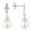 Miadora 6.5-7 mm Freshwater Rice Pearl and 0.01 ct Diamond Earrings in 10 K White Gold