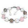 Miadora Shambhala Bracelet with 6-9 mm White FW Pearls, Rose Quartz and Grey Agate Gemstones
