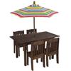 Outdoor Table & Stacking Chairs w/ striped umbrella