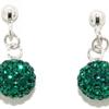 Sterling Silver 7.5mm Ball Drop Earrings With Emerald Colour Crystals