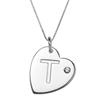 Sterling Silver Initial "T" Heart Pendant with Rhinestone Accent