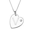 Sterling Silver Initial "V" Heart Pendant with Rhinestone Accent