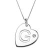 Sterling Silver Initial "G" Heart Pendant with Rhinestone Accent
