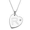 Sterling Silver Initial "R" Heart Pendant with Rhinestone Accent
