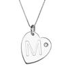 Sterling Silver Initial "M" Heart Pendant with Rhinestone Accent