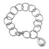 Sterling Silver Matte Finished Rolo Bracelet with Cubic Zirconia Teardrop Charm