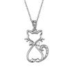 Sterling Silver Cat Pendant with Diamond Accent