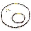 Miadora Freshwater Flat Black Pearl Necklace and Bracelet (4-5 mm) and Stud Earrings (5-6 mm) Set...