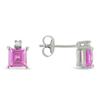 Miadora 1 1/10 ct Created Pink Sapphire and 0.02 ct Diamond Earrings in Silver