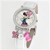 Adult Minnie Mouse analog watch white croco with charms