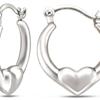 10K White Gold Heart Hoop Earrings