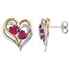 Amour Yellow Plated Ruby Heart Stud Earrings (750086482) - Red
