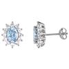Amour Aquamarine and White Sapphire Flower Stud Earrings (750086497) - Blue/White