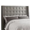 Skyline Furniture MFG. Queen Nail Button Tufted Headboard in Linen Grey with Pewter Nail Buttons