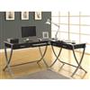 Monarch 3-Piece Hollow-Core Corner Desk (I 7176) - Cappuccino / Silver